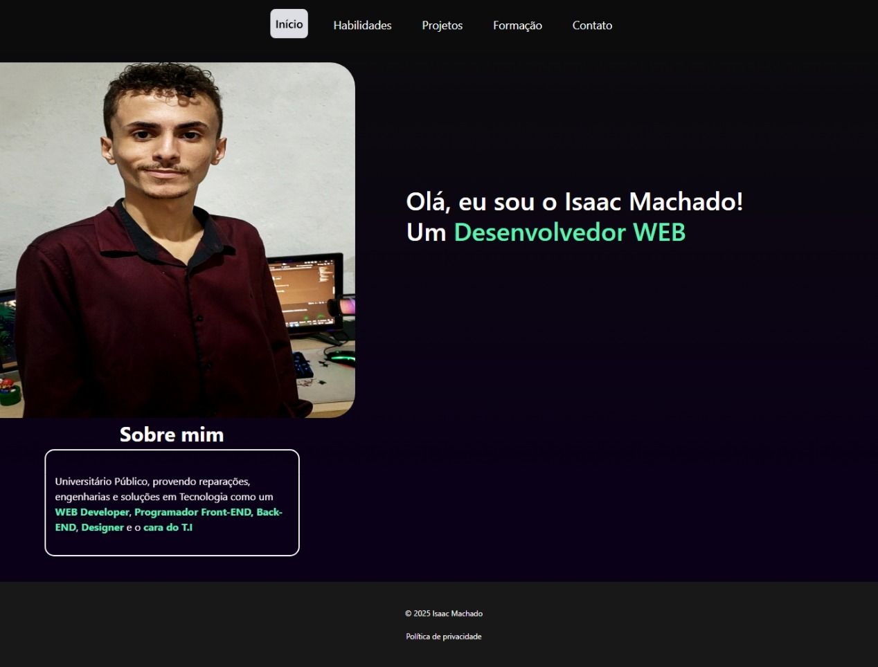 Visual completo do site Isaac Machado