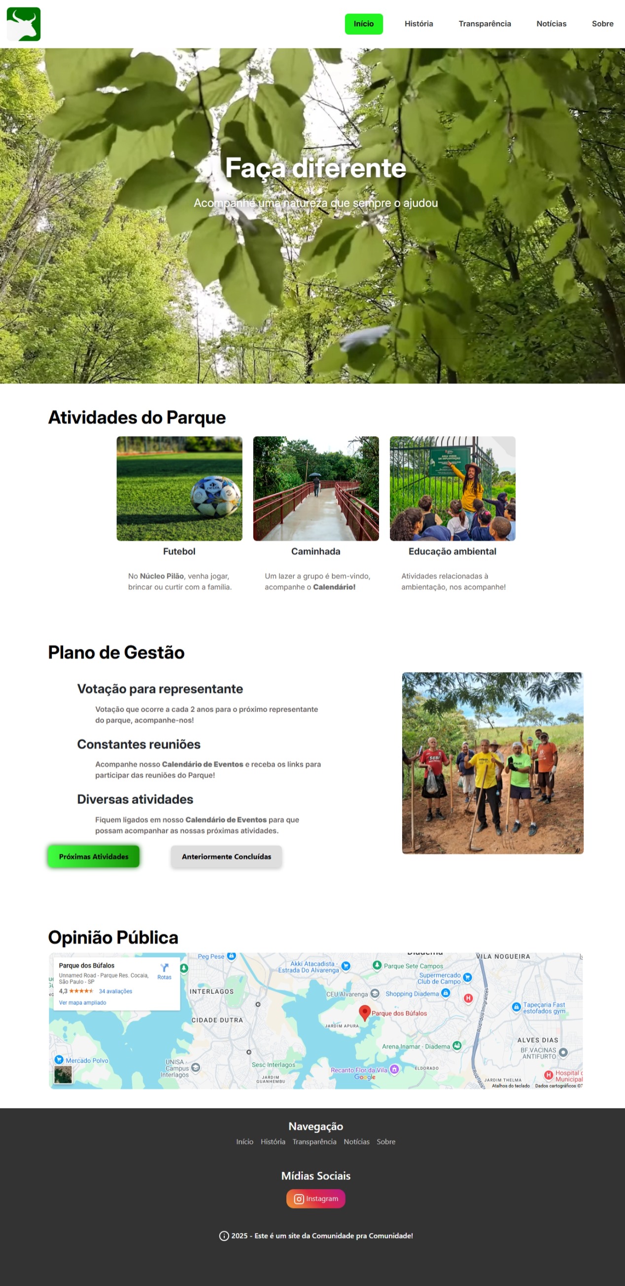 Visual completo do site Parque dos Búfalos